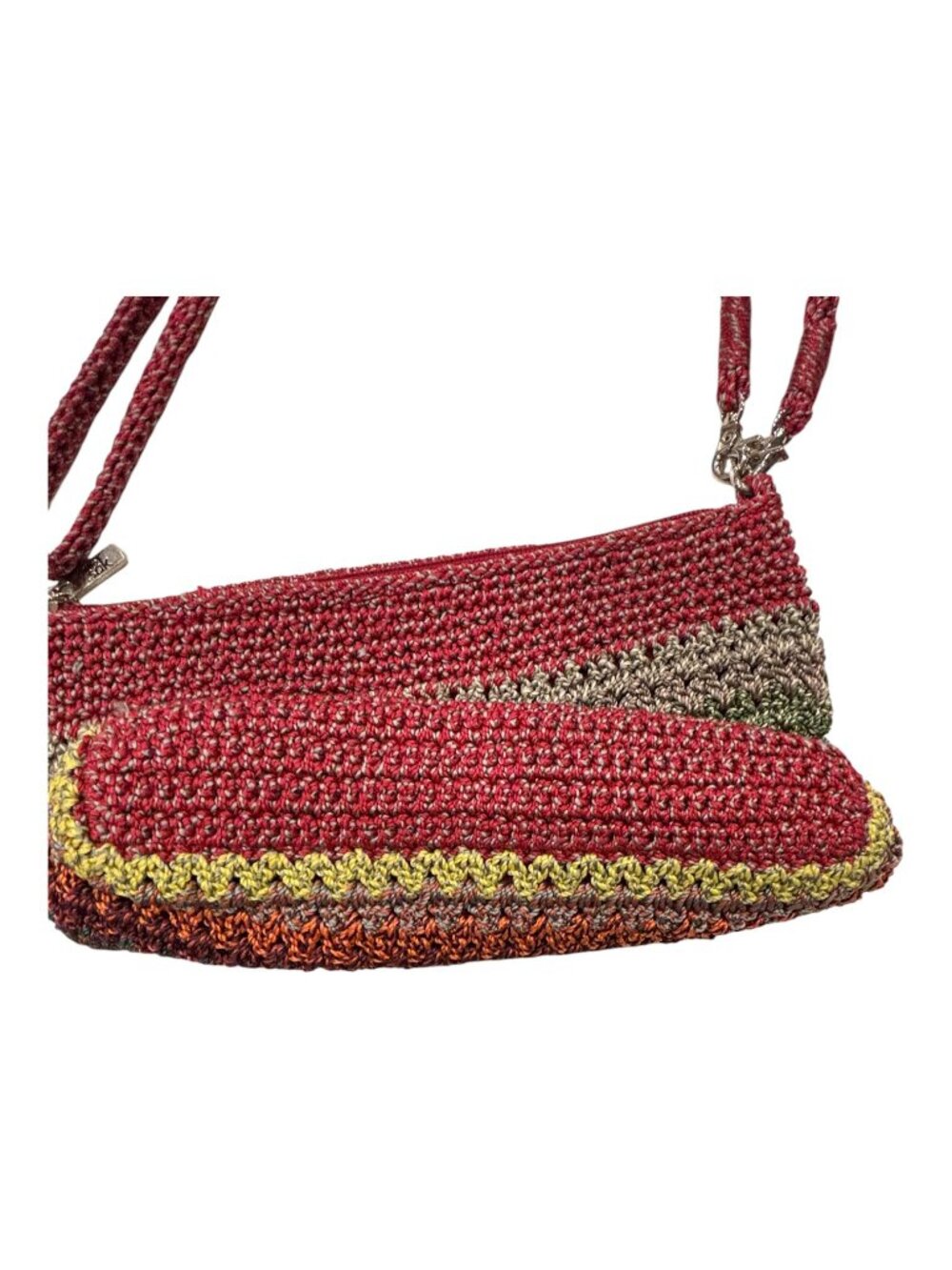 The Sak Crochet Shoulder Bag Multicolor Stripe Knit Hobo Purse Boho Zip Top - Picture 6 of 11